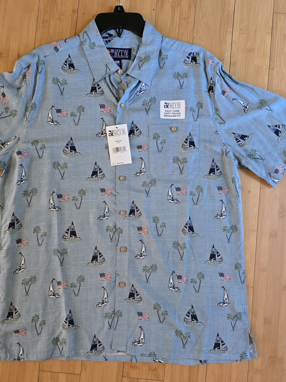 Newport Light Blue Nautical Print Short-Sleeve Button-Down Shirt